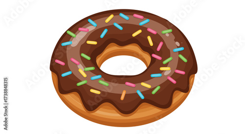 Delicious Chocolate Donut with Colorful Sprinkles on White Background