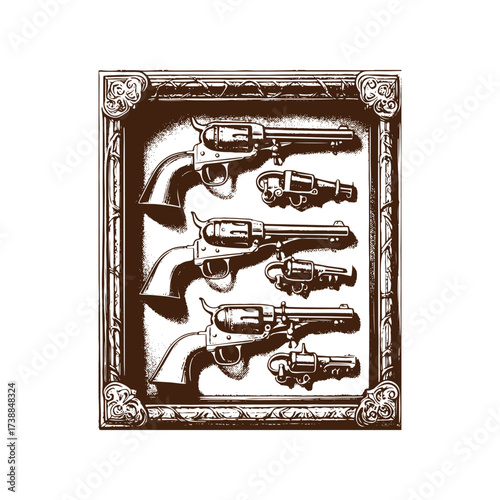 Vintage Revolver Collection in Wooden Display Case
