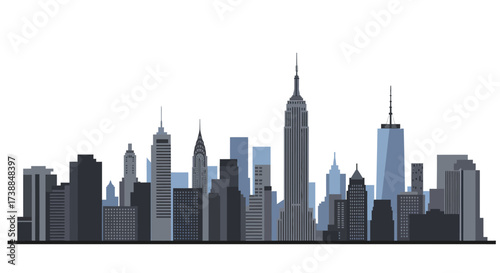 New York City Skyline Silhouette Illustration on White Background