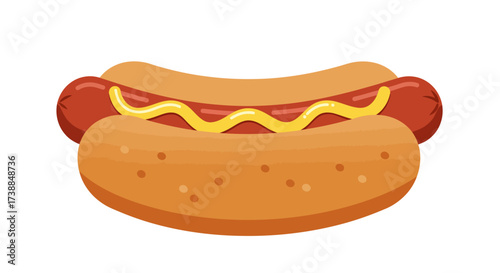 Cartoon Hot Dog Illustration with Mustard on a Bun