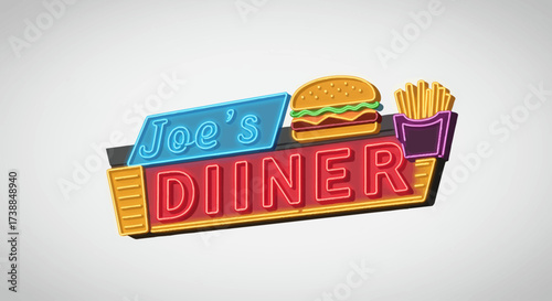 Joe's Diner Retro Food Joint Sign Illustration