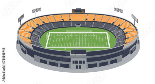 Aerial View of a Stadium with Football Field Illustration