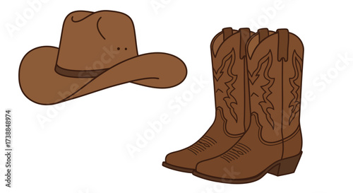Country Western Gear Boots and Cowboy Hat Illustration