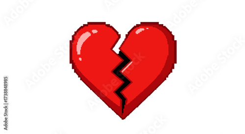 Broken Heart Pixel Art Illustration Symbol of Sadness and Pain.