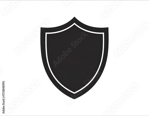 Black shield vector icon on white background: security, protection and defense concept