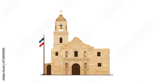 The Alamo, San Antonio Texas, historic mission illustration
