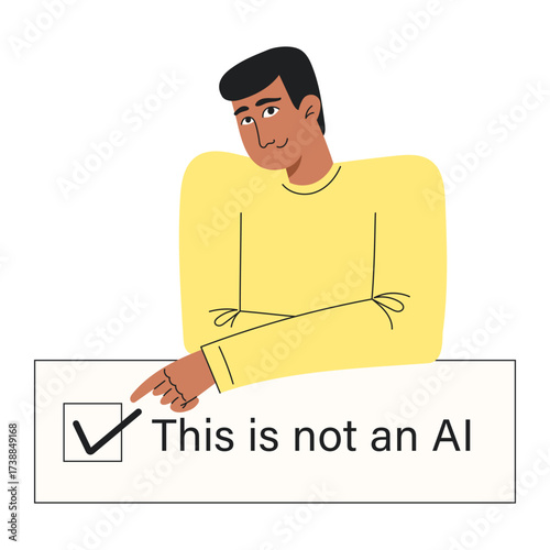 Man points to a checkbox labeled This is not an AI