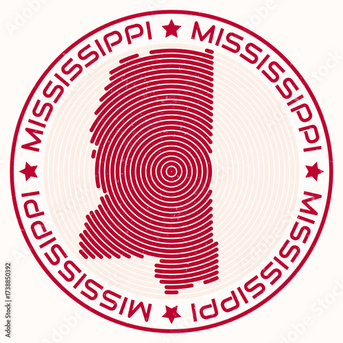 Mississippi map with round title. State shape rings. Mississippi text around the state boundary shape. Beautiful vector illustration.