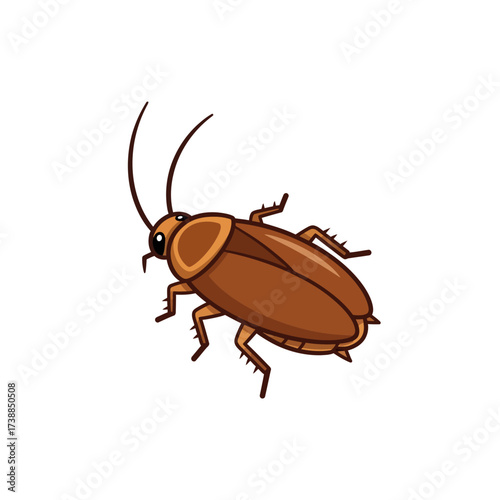 Cartoon Illustration of a Brown Cockroach Insect with Antennae and Legs.