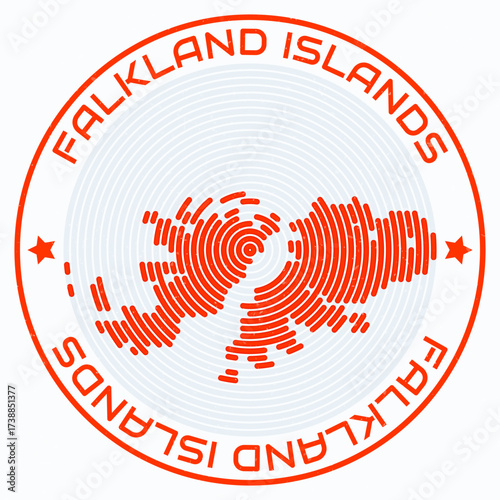 Falkland Islands map with round title. Country shape rings. Falkland Islands text around the country boundary shape. Awesome vector illustration.