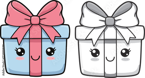 Gift box with ribbon smiling face cartoon illustration. World Kindness Day