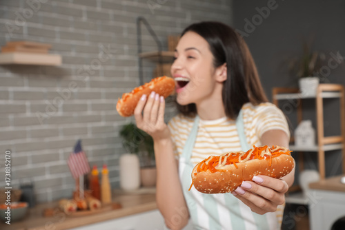 Young happy woman with tast...