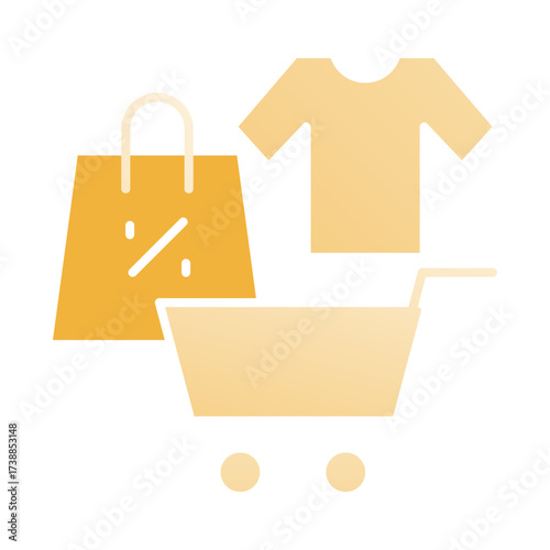 Orange shopping bag tshirt and shopping cart icons