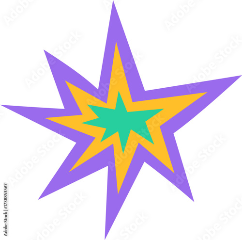 Multilayered abstract explosion shape with purple yellow and teal colors