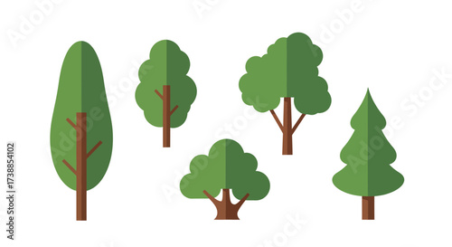 Collection of Five Simple Tree Illustrations.