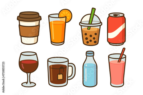 set of different drinks