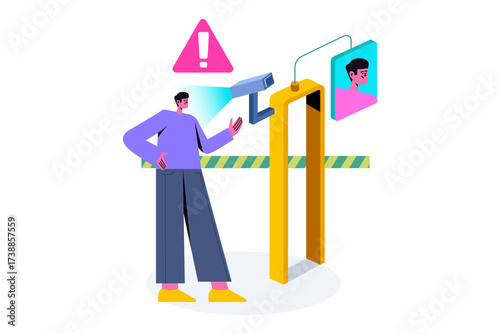 Person at a security checkpoint with camera and photo