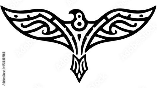 Elegant Tribal Style Bird Design with Intricate Patterns and Shapes