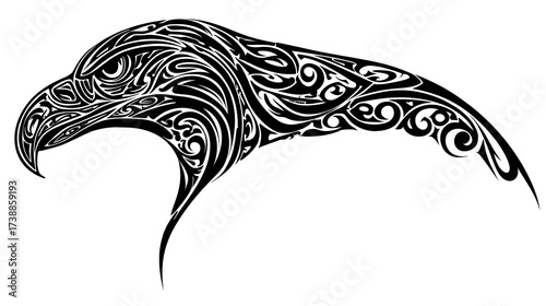 Intricate Black and White Tribal Hawk Design for Artistic Use
