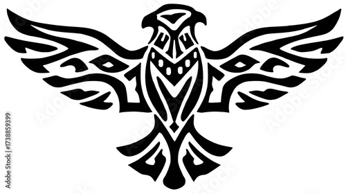 Elegant Tribal Eagle Design with Outspread Wings and Patterns