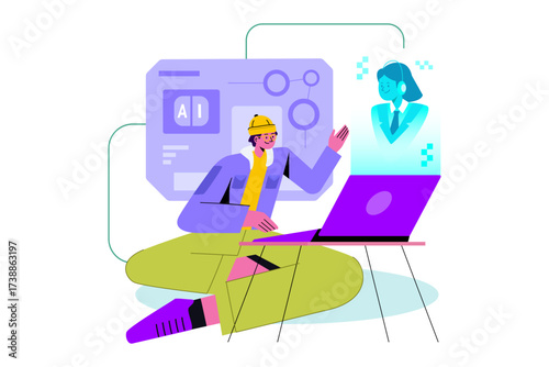 Person interacting with AI via laptop person appears on screen
