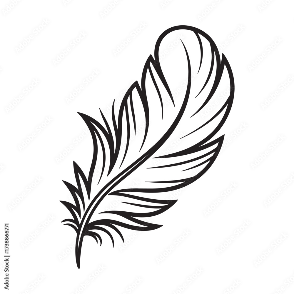 Obraz premium Detailed Black and White Feather Illustration Graceful Design for Tattoo or Artistic Project A Symbol of Freedom