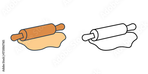 Rolling pin dough icon showing a rolling pin flattening a sheet of dough. Great for baking, cooking, and kitchen preparation themes.
