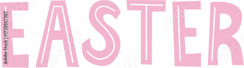 Pink EASTER text with white outlines on a white background