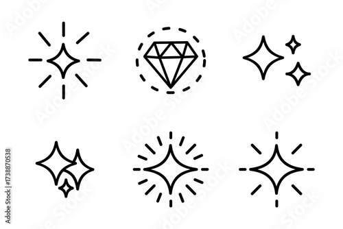 Linear sparkle and shining star icons set