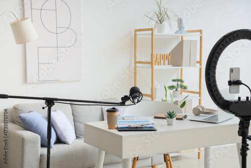 Blogger's workplace with ga...
