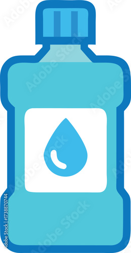Blue alcohol free mouthwash bottle with droplet symbol on white background liquid
