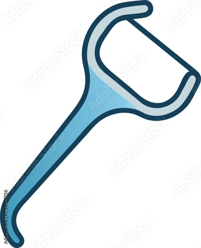 Blue dental floss pick with taut white thread on a white background dental hygiene oral care