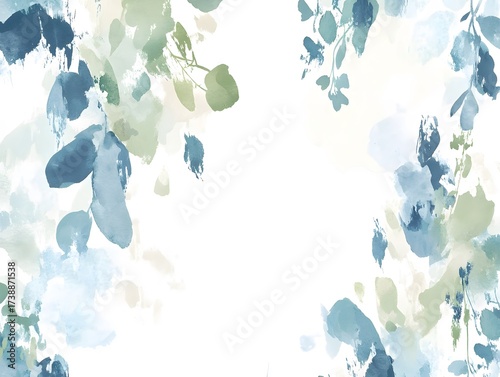 Abstract Watercolor Floral Background Teal Green Leaves