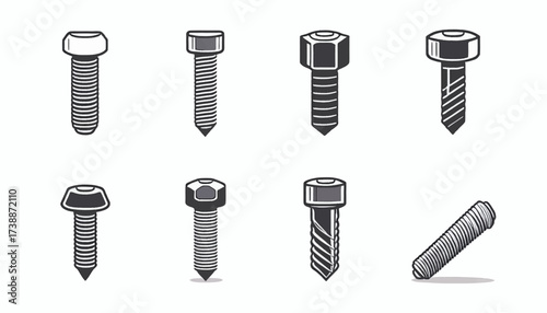 Collection of various bolts and screws in different styles and orientations.