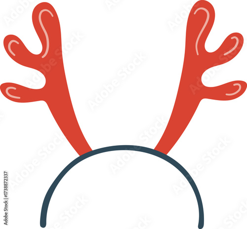 Red reindeer antlers attached to a dark blue headband