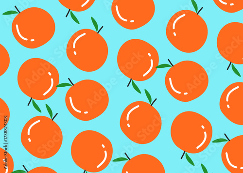 Orange fruit illustration pattern with soft blue background, food packaging, menu illustration hand drawn print ads, food business, farm	