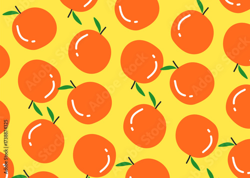 Orange fruit illustration pattern with yellow background, food packaging, menu illustration hand drawn print ads, food business, farm	