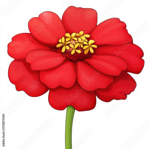 Bright Red Flower with Vibrant Petals and Yellow Center on Stem