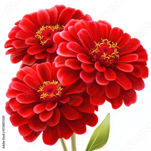 Vibrant Red Zinnias in Full Bloom on a Soft White Background