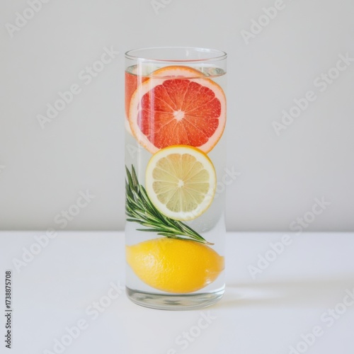 Refreshing Citrus Infused Water with Rosemary in Clear Glass