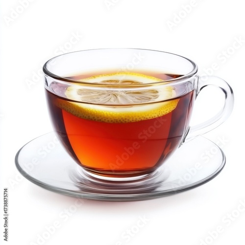 Freshly Brewed Tea with Lemon Slice in a Clear Glass Cup