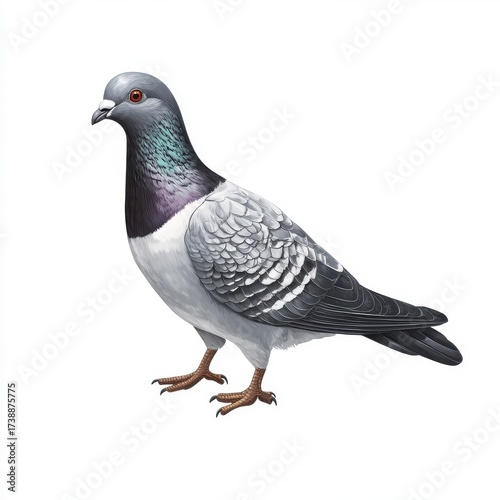 Detailed Illustration of a Realistic Pigeon with Colorful Feathers