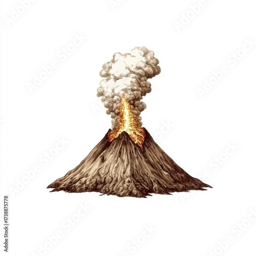 Erupting Volcano with Ash Clouds and Lava Flow Illustration