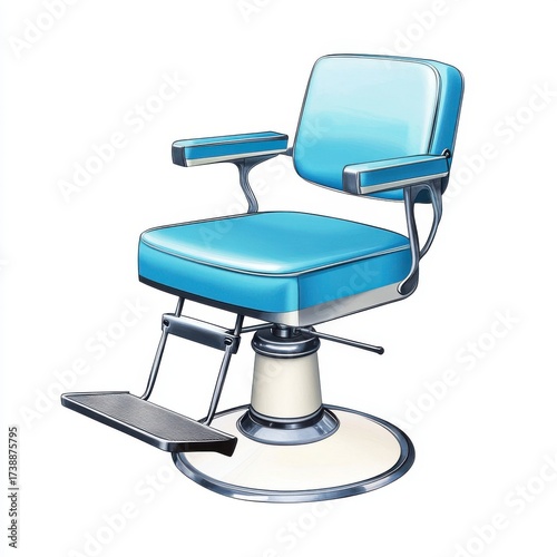 Vintage Barbershop Chair in Bright Blue and Silver Color Design