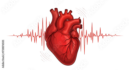 Human Heart with ECG Waveform Illustration.