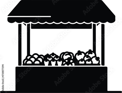Vector silhouette farmers market stall with pumpkins illustration