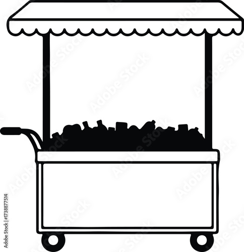 Vector silhouette ice cream cart stall black and white illustration