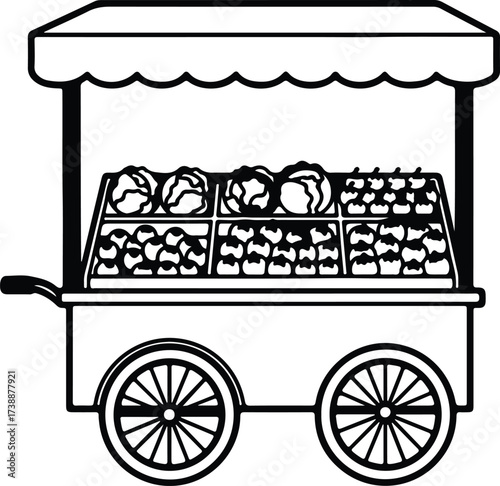 Vector silhouette of a street vendor food cart illustration
