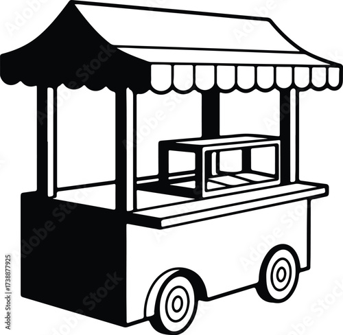 Vector silhouette of a simple market stall with wheels illustration