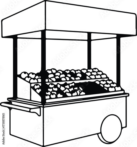 Vector silhouette roasted chestnuts cart vendor stand illustration